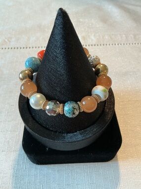 Multi Media Shabby Chic Acrylic Eclectic Gold Plated Stretch Bracelet